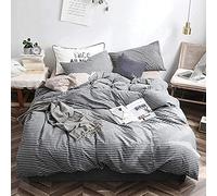 SLOPSS Set Grey Stripe Cotton Duvet Covers Bedding Sets with Fitted Sheet Quilt Cover 240 Twin Size Double Bed Pink Gray (B King)