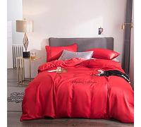 SLOPSS Set Pink Bedding Sets Duvet Covers Double Bed Quilt Cover Flat Sheet Soft Silky Luxury Satin Twin (Color Green Size : King) (Red Full)