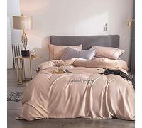 SLOPSS Set Silk Bedding Sets King Duvet Covers Bed Quilt Cover Flat Sheet Soft Silky Luxury Satin Twin (Color Green Size : Double) (Khaki Full)