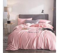 SLOPSS Set Silk Bedding Sets King Duvet Covers Bed Quilt Cover Flat Sheet Soft Silky Luxury Satin Twin (Color Green Size : Double) (Pink Full)