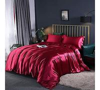 SLOPSS Sets 4pcs Silk Bedding Satin Luxury Queen King Size Set Duvet Quilt Cover Linen Pillowcase Single Double Bedclothes-Camel_2.0m (Red Wine 1.2m Bed)