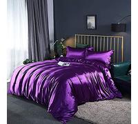 SLOPSS Sets 4pcs Silk Bedding Satin Luxury Queen King Size Set Duvet Quilt Cover Linen Pillowcase Single Double Bedclothes-Camel_2.0m (Purple 2.0m Bed)