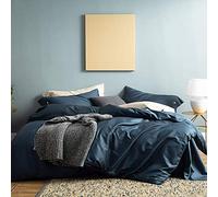 SLOPSS Sets Bed White Pieces Duvet Covers Bedding Set Twin Double Size 100% Long Staple Cotton Quilt Cover (Blue King)