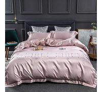 SLOPSS Sets Cotton Duvet Covers Quilt Cover Bedding Set Double Bed with Fitted Sheet Pillowcases 4Pcs Size Twin Cotto (Pink King)