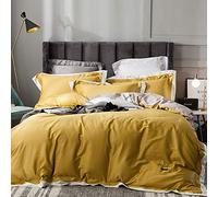 SLOPSS Sets Cream White Bedding Set Duvet Covers 100% Long Staple Cotton Quilt Cover Flat Sheet Pillowcases 4Pieces Twin Double King Size (Yellow Queen)