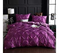 SLOPSS Sets Double 100% Satin Silk Set Comfortable Quilt Adult Bedding Linens Pillowcase Twin Bed Duvet Cover Set-Red_King (Purple Queen)