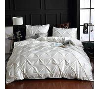 SLOPSS Sets Double 100% Satin Silk Set Comfortable Quilt Adult Bedding Linens Pillowcase Twin Bed Duvet Cover Set-Red_King (White Queen)