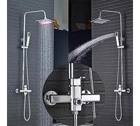 SLOPSS Shower Kits, Shower Faucet LED Changing Shower Set Rainfall Shower Head and Handheld Shower Single Handle Mixer Tap Bathroom Bath-Brushed Nickel,Chrome