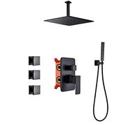 SLOPSS Shower System Concealed Black Shower Faucet Single Handle Hot and Cold Water Shower Combo Set with Handheld Sprayer and Rain Shower Head, Body Spray Massage Tub and Shower Trim Kit