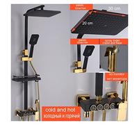 SLOPSS Shower System DisplayThermostatic Black Bath and Shower Faucet Set Bathtub Tap with Bathroom Shelf Water Flow Produces Electricity,Sprinkler
