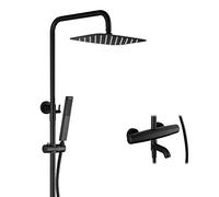 SLOPSS Shower System, Thermostatic Black Brass Three Functions Shower Set Bathtub Diverter Mixer Tap with Height is Adjustable Spray Head and Tub Taps, Luxury Shower Set,B