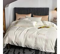 SLOPSS Silk Satin Bedding Set Pink Sets King Luxury Twin Duvet Covers Bed Quilt Cover Flat Sheet Soft (Color Yellow Size : Double) (Beige Full)