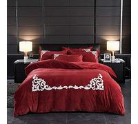 SLOPSS Size Blue Double Covers Purple Quilt Sets Bedding Duvet Cover Set Flat Sheet Warm Flannel Thicken Winter (Red King)