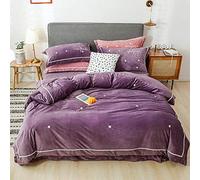 SLOPSS Size Pink Quilt Sets Bedding Winter Duvet Cover Set Double Bed Twin Flat Sheet Warm Flannel Super Soft Thicken (Purple King)