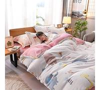 SLOPSS Size White Double Covers Winter Duvet Quilt Cover Flat Sheet Bedding Set Sets Soft Warm Flannel Thick Twin King (C Queen)