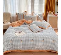 SLOPSS Small Fresh Milk Velvet Daisy Embroidery Thick Four-Piece Set Autumn and Winter Wide-Sided Quilt Cover Sheet Warm Bedding (Color Size : (B 2m)