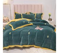 SLOPSS Small Fresh Thick Milk Four-Piece Set of Autumn and Winter Floral Embroidery Quilt Cover Warm Coral Velvet Bedding Size (Color 2 1.8m)