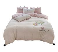 SLOPSS Small Fresh Three-Dimensional Rabbit Ears Milk Velvet Bed Sheet Four-Piece Cute Fur Quilt Cover Warm Bedding (Color Pink Size : (White 1.5m)