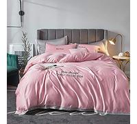 SLOPSS Soft Silky Satin Bedding Set Bed Quilt Cover Luxury Full Duvet Covers Flat Sheet Star Hotel Quality (Color Khaki Size : Double) (Pink King)
