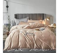 SLOPSS Soft Silky Satin Bedding Set Bed Quilt Cover Luxury Full Duvet Covers Flat Sheet Star Hotel Quality (Color Size : Double) (Khaki King)
