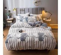 SLOPSS Soft Warm Flannel Bedding Floral Duvet Set with Fitted Sheet Winter Quilt Cover Sets (Color Size : Double) (C King)