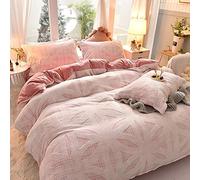 SLOPSS Soft Warm Flannel Bedding Winter Duvet/Quilt Covers Set with Fitted Sheet and Pillowcases 4Pieces (Color Size : Double) (Pink a Full)