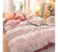 SLOPSS Soft Warm Flannel Bedding Winter Duvet/Quilt Covers Set with Fitted Sheet and Pillowcases 4Pieces (Color a Size : Double) (Pink B King)