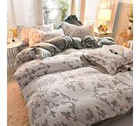 SLOPSS Soft Warm Flannel Bedding Winter Duvet/Quilt Covers Set with Fitted Sheet and Pillowcases 4Pieces (Color Pink a Size : Double) (Grey B King)