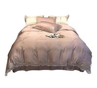 SLOPSS Spring and Summer Double-Sided Tencel Four-Piece Girl Heart Lace Cool Quilt Cover Sheet Naked Sleeping Bedding (Color Size : (A 2m)