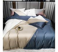 SLOPSS Spring and Summer Silk Cotton Four-Piece Contrast Stitching Quilt Cover Sheet Silky Bedding Size (Color 2 2m)