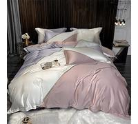 SLOPSS Spring and Summer Silk Cotton Four-Piece Contrast Stitching Quilt Cover Sheet Silky Bedding Size (Color 5 1.5m)