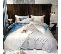 SLOPSS Spring and Summer Silk Cotton Four-Piece Contrast Stitching Quilt Cover Sheet Silky Bedding Size (Color 4 1.5m)