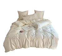 SLOPSS Summer Princess Style Tencel Four-Piece Three-Dimensional Floral Embroidery Quilt Cover Sheet Silky Solid Bedding (Color Size : (A 1.8m)