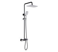 SLOPSS Système de douche de pluie, ensemble de combo de douche thermostatique, jeu de robinet de douche de salle de bain en or brossé mural avec une vapeur supérieur en acier inoxydable ultra-mince en