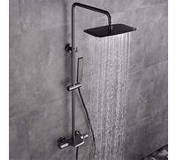 SLOPSS Système de douche de pluie, ensemble de combo de douche thermostatique, jeu de robinet de douche de salle de bain en or brossé mural avec une vapeur supérieur en acier inoxydable ultra-mince en