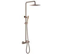 SLOPSS Système de douche de pluie, ensemble de combo de douche thermostatique, jeu de robinet de douche de salle de bain en or brossé mural avec une vapeur supérieur en acier inoxydable ultra-mince en