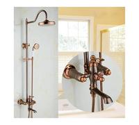 SLOPSS Système de Douche en Laiton Antique avec Bec de Baignoire, Ensemble de Robinet de Douche Bronze Brun Complet Complet, Pomme de Douche de Pluie avec Spray à Main, Ensemble de Douche, Double
