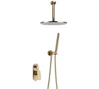 SLOPSS Système de Douche, en Laiton Brackaged Gold Plafond Mount Salle de Bain Ensemble de Douche 8-12 "Paye de Douche Robinet de Douche Basser Berceur de Douche Diverter, Luxu.