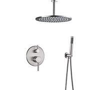 SLOPSS Système de Douche, Robinet de Douche Ensemble de Douche en Laiton Fiche de Douche à Baignoire en Nickel brossé kit de Garniture de Douche avec pulvérisateur à Main Support de Plafond.