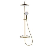 SLOPSS Système de Douche thermostatique, Ensemble de robinets de Douche exposés, Piste de Douche pluviométrique avec Douche à Main, bouffée de Baignoire, Robinet de Douche de Salle de Bain Mural, Or