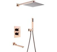 SLOPSS Système de Robinet de Douche, Brass Rose Gold Down Robinet Pluasfall Head Head Bathroom Down System Diverter Thermostatic Valve Garbing, 8 Pouces (12 Pouces)