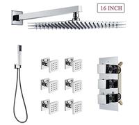 SLOPSS Système de Robinet de Douche thermostatique LED Précipitant la Douche de Douche Massage Massage Massage Robinet sans LED 8 Pouces, sans LED 16 Pouces (Mur)