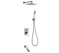 SLOPSS Tapis de Douche avec bouffée de Baignoire en Cascade, Laiton 3 Fonction Robinet de Salle de Bain Plume de Douche, système de Douche avec Douche à Main kit de Tuyau de Douche, Or brossé, 10