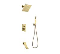 SLOPSS Tapis de Douche avec bouffée de Baignoire en Cascade, Laiton 3 Fonction Robinet de Salle de Bain Plume de Douche, système de Douche avec Douche à Main Tuyau de Douche, Or brossé, 10 Pouces (Or