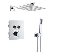 SLOPSS Thermostatic Bathroom Shower Faucet Rainfall Shower Head Wall Mounted Bathtub Mixer Tap Bath Shower Set Wall Chrome-3-Way-12-Inch Wall,2,Way,8,inch Wall