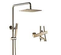SLOPSS Thermostatic Gold Trois Fonctions Sigle de Douche Murale Baignoire en Laiton Baignoire de Baignoire de Baignoire Diverter Taps avec 10 * 8 Pouces Poudeur de Pluie Douche à Main, Jeu de Douche