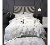 SLOPSS Twin Bed Duvet Bedding Set Egyptian Cotton Double King Size pcs Gray Green Quilt Cover Flat Sheet 270 cm+2 Pillowcases (White Full)