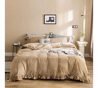 SLOPSS Velvet Bedding Bed Winter Duvet Set Twin King Double Size Soft Warm Flannel 4 Pcs Quilt Cover Sets Flat Sheet (Khaki Queen)