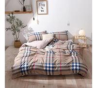 SLOPSS Washed a Full Set Breathable Cotton Bedding with Zipper Closure and Corner tie Pieces of Quilt Cover Bed Sheet+ Pillowcases- Red (Color : Green Small Grid) (Borg)