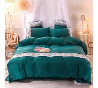 SLOPSS Winter Bed Bedding Double Duvet Set 4 Pcs Quilt Cover Sets Flat Sheet Twin Soft Flannel Thick Warm Fabric (Green King)
